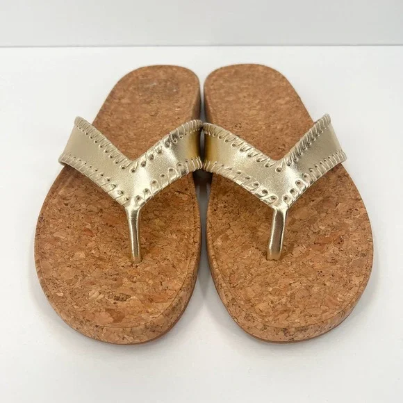 JACK ROGERS Shoes Womens 9.5 Gold Cork Thelma Comfort Flip Flop Sandal Thong - Picture 2 of 9